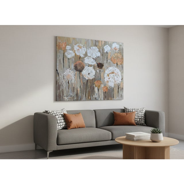 Large Sized Coral Flowers Painting on Canvas For Sale - Image 4 of 7