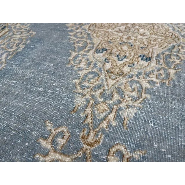 Art Deco 1930s Vintage Handmade Blue & Ivory Kirman Rug For Sale - Image 3 of 6