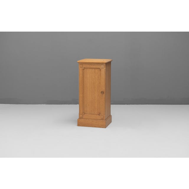Stripped oak single door bedside cupboard. Circa 1890.