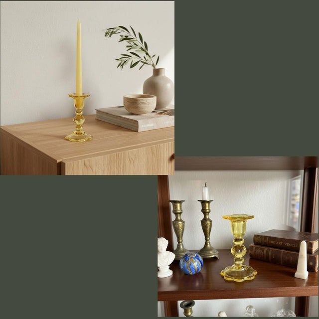 Vintage Italian Yellow Art Glass Candlestick-Franco-Creazioni Esclusive-Taper For Sale - Image 11 of 11