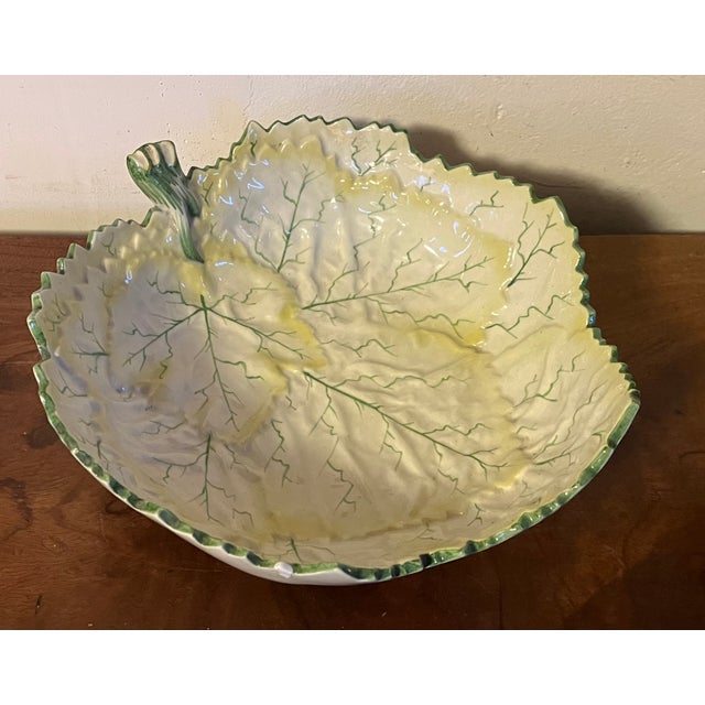 Ceramic Large Portuguese Majolica Pottery Leaf Centerpiece or Serving Bowl For Sale - Image 7 of 13