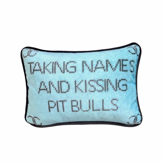 Velvet "Pit Bull Power" Custom Pillow Set, Original For Sale - Image 6 of 7