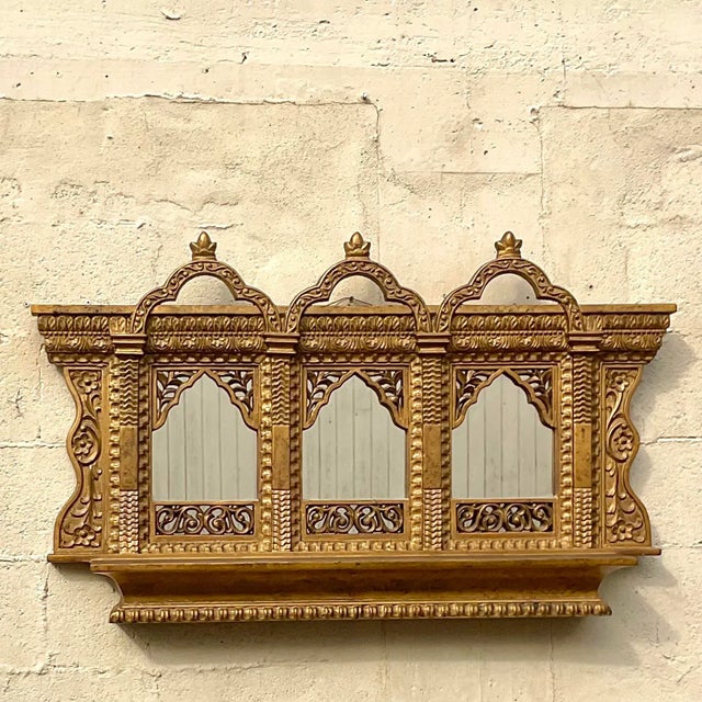 Boho Chic Vintage Boho Gilt Temple Wall Mirror For Sale - Image 3 of 6