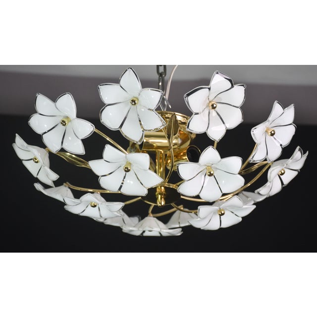 1940s Italian Delicious Murano Ceiling Light White Flowers For Sale - Image 12 of 15