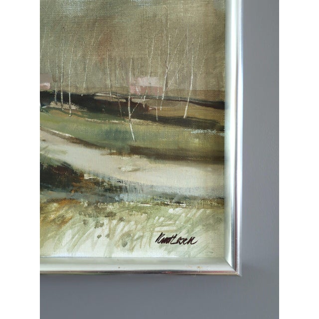 Textile Mid-Century Modern 'A Gentle Path' Vintage Original Mini Landscape Oil Painting, Framed For Sale - Image 7 of 11