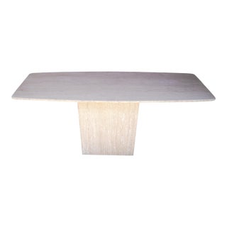 Vintage Travertine Marble Pedestal Console Oblong Sofa Table For Sale