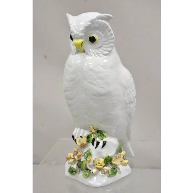 Vintage Italian Hollywood Regency Terracotta Glazed White Owl Figure Sculpture. Circa Mid 20th Century. Measurements:...