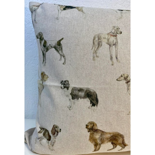 Tan 20” Square Pillow Adorned With a Print Comprised of Various Dog Breeds - Made in U K For Sale - Image 8 of 12