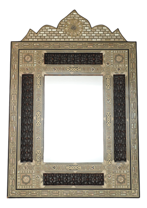Moorish Damascene Decorative Inlay Wall Mirror with Khatam Pattern
