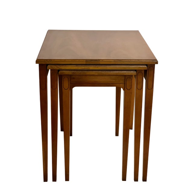 Mid-Century Modern 1960s Vintage Fruitwood Nesting Tables by Heritage, Set of 3 For Sale - Image 3 of 13