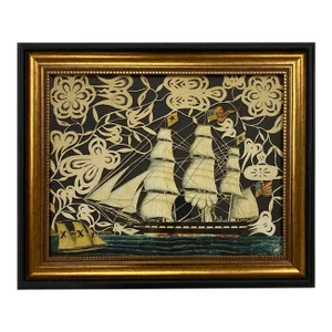 America's Paul Jones by C. Francis, Reproduction Scherenschnitte Paper Cutting in Black and Gold Frame, 17.5x14.5