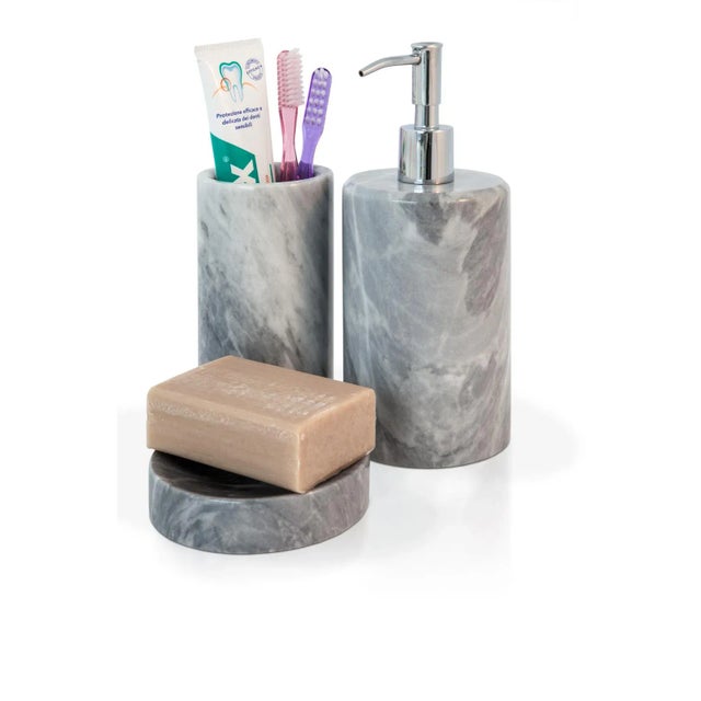 Contemporary Grey Marble Toothbrush Holder from FiammettaV Home Collection For Sale - Image 3 of 4