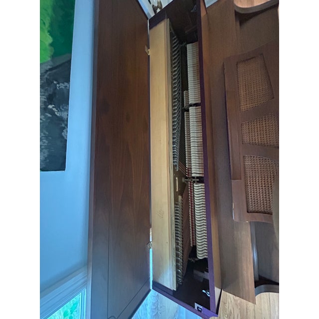 Coffee Vintage Baldwin Walnut Upright Piano With Cane Music Rack & Floral Bench Included For Sale - Image 8 of 11