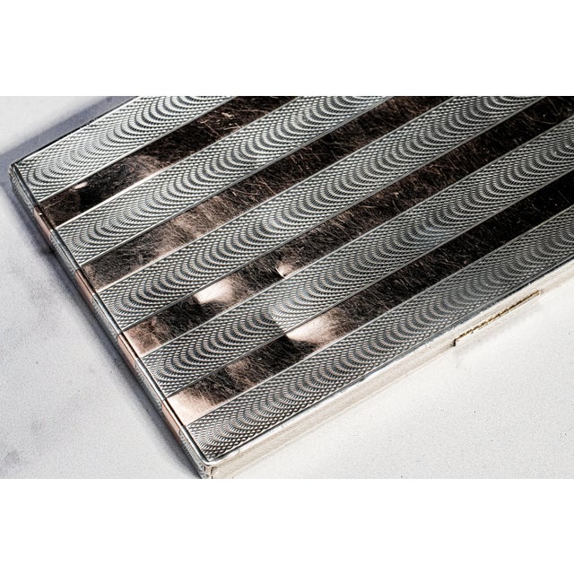 1920s Exceptional Art Deco Engine Turned Antique 14k Gold Stripe Sterling Silver Cigarette Card Case For Sale - Image 5 of 14