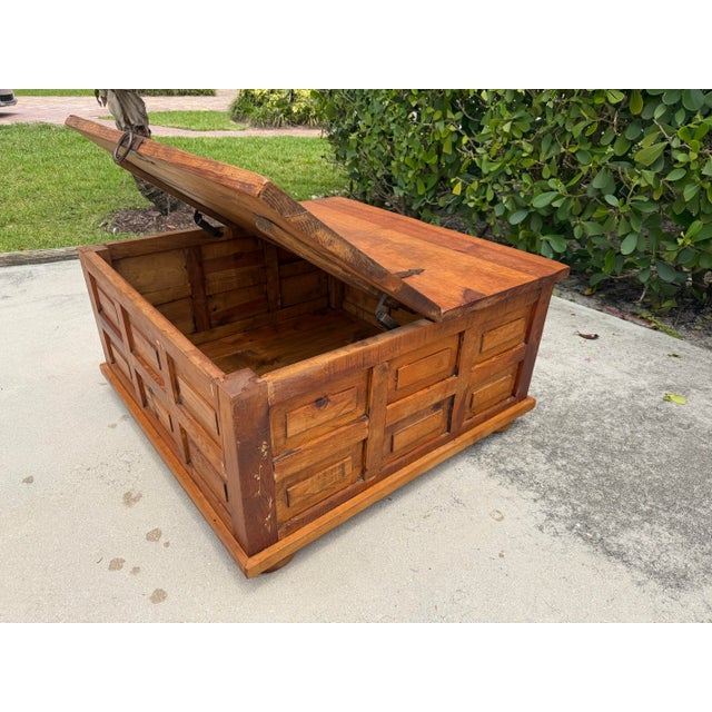 Vintage 39” Square Mexican Rustic Pine Trunk Cocktail Table For Sale - Image 9 of 13