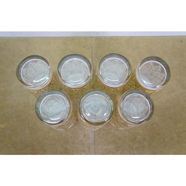 1960s Mid Century Modern Culver Valencia 22k Gold Green Lattice Highball Glasses - 7 pcs For Sale - Image 10 of 12