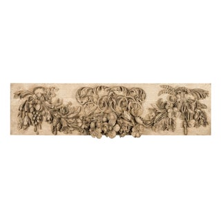 English 19th Century Carved Wooden Fragment with Fruits and Flower Garland For Sale