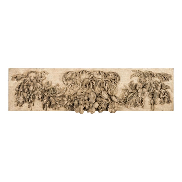 English 19th Century Carved Wooden Fragment with Fruits and Flower Garland For Sale