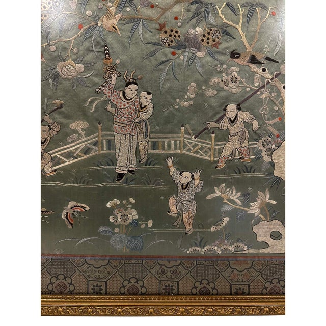 Late 19th-Century Framed Chinese Silk Embroidered Panel For Sale In Los Angeles - Image 6 of 9