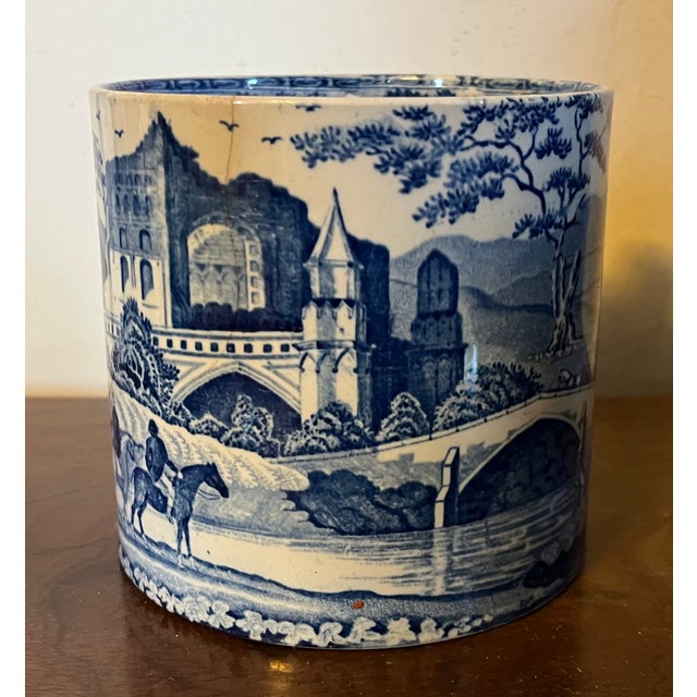 Ceramic Antique Early 19th Century English George III Staffordshire Pearlware Blue & White Pottery Porter's Tankard Mug Circa 1820 For Sale - Image 7 of 14