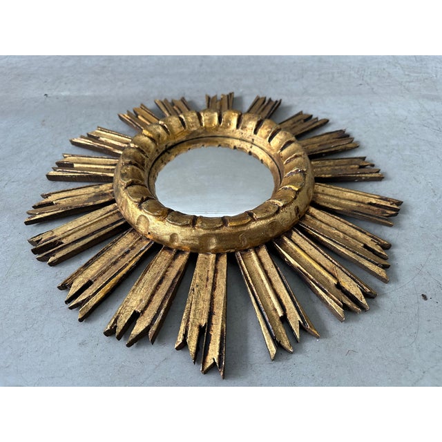 Wood Vintage Convex Sunburst Mirror For Sale - Image 7 of 7