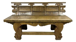 Antique Chinese Massive Carved Rusty Style Country Bench, Love Seat