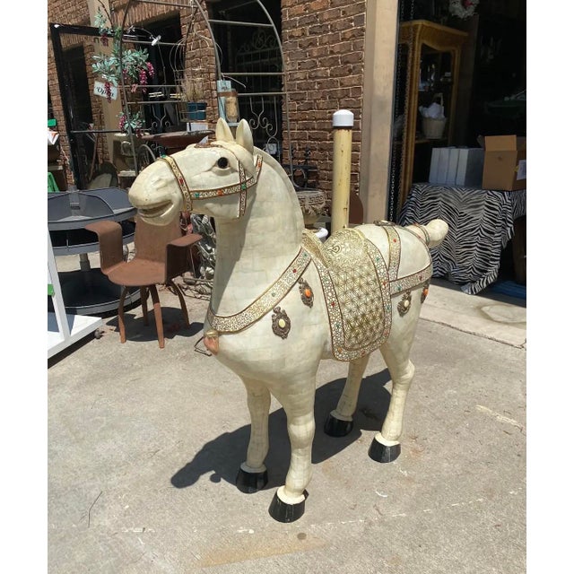 Up for consideration is a beautiful vintage oversized marble horse statue with gem and gold details. This would look...