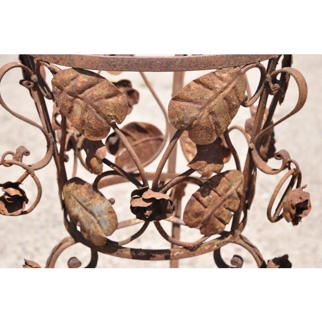 Vintage French Art Nouveau Wrought Iron Leaf Vine Garden Planter Pot Plant Stand For Sale - Image 4 of 12