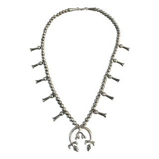 Vintage Sterling Silver Beaded Squash Necklace For Sale