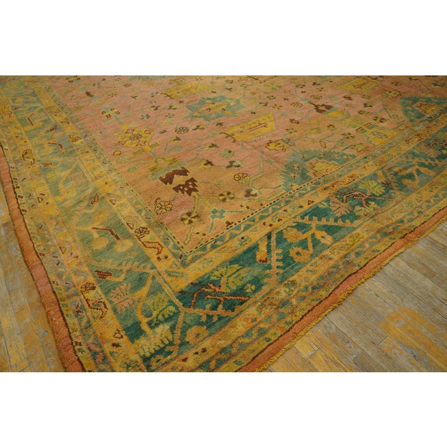 1900s Rose Pink Large Scale Tribal Antique Turkish Oushak Rug 14'2" X 18'4" Handknotted Wool Carpet For Sale In New York - Image 6 of 11