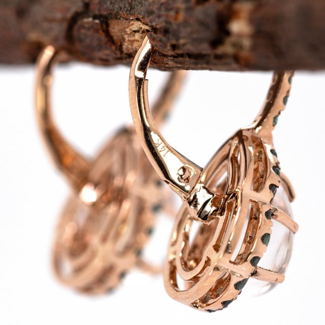 Aaa Rainbow Moonstone and Alexandrite Earrings in 14k Rose Gold | Pear 9.7x6.5mm- Set of 2 For Sale In Columbus - Image 6 of 7