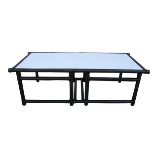 McGuire Mid-Century Modern Lacquered Bamboo and Leather Strap Coffee Table For Sale