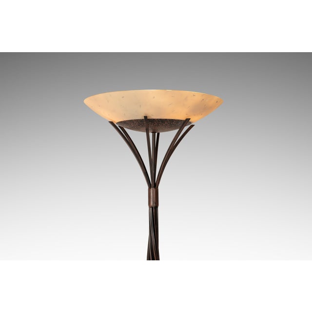 Rare Mid-Century Modern Rustic Hand-Forged Twisted Metal Torchiere Floor Lamp Attributed to Robert Sonneman for George Kovacs, Usa, C. 1990 For Sale In Orlando - Image 6 of 14