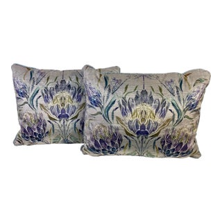 Bolster Pillows With Dragonflies and a Blue Floral Print, Made in U K- a Pair For Sale