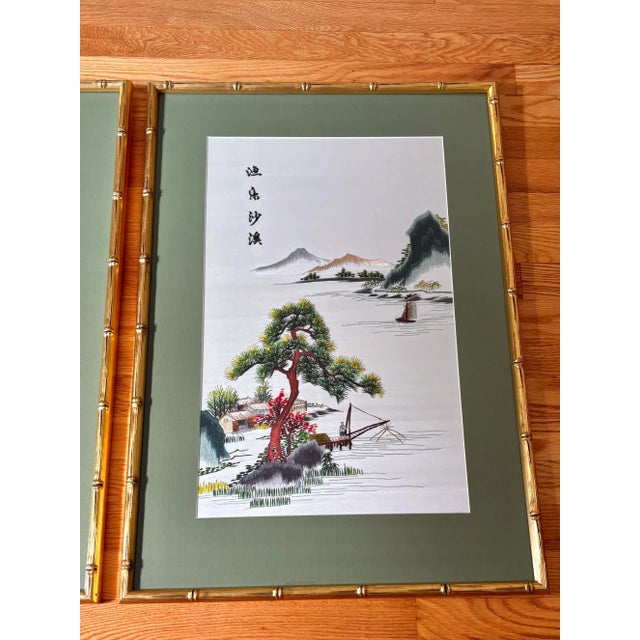 Mid-20th Century Japanese Landscape Silk Embroidery Art, a Pair For Sale - Image 6 of 9