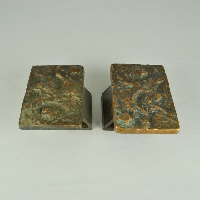 Gold Brutalist Bronze Push Pull Door Handles with Abstract Relief, 1970s, Set of 2 For Sale - Image 8 of 10