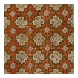 1900s Beige Geometric Folk Art Antique American Hooked Rug 5' 7'' X5' 7'' Woven Carpet