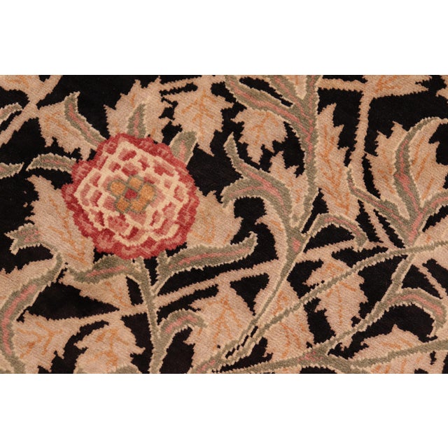 Shabby Chic Floral 1990's Pak-Persian Black/Gold Wool Rug - 5'11'' X 8'11'' For Sale - Image 4 of 9