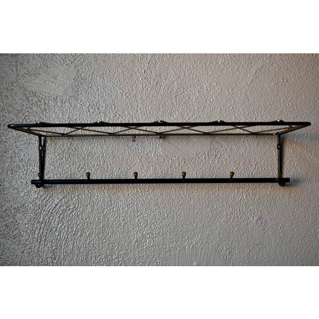 1950s Vintage Wall-Mounted Coat Rack in Black Metal and Brass, 1950s For Sale - Image 5 of 12