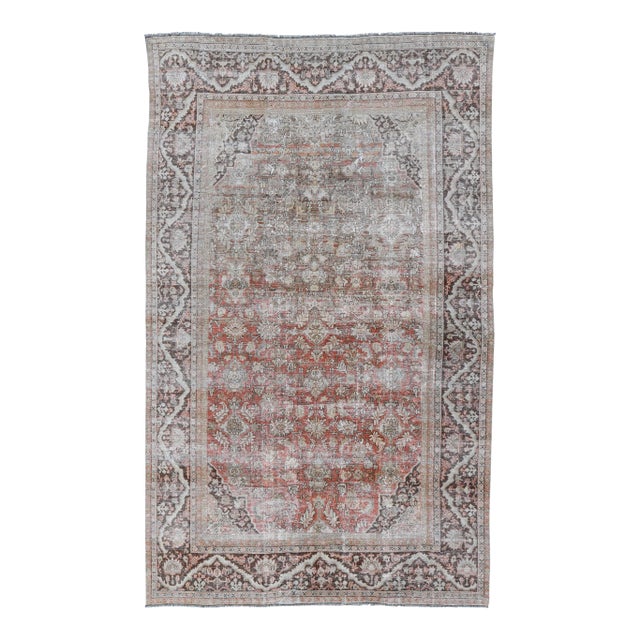 Distressed Antique Persian Sultanabad Rug in Wool With Floral Design 10'2 X 16'6 For Sale