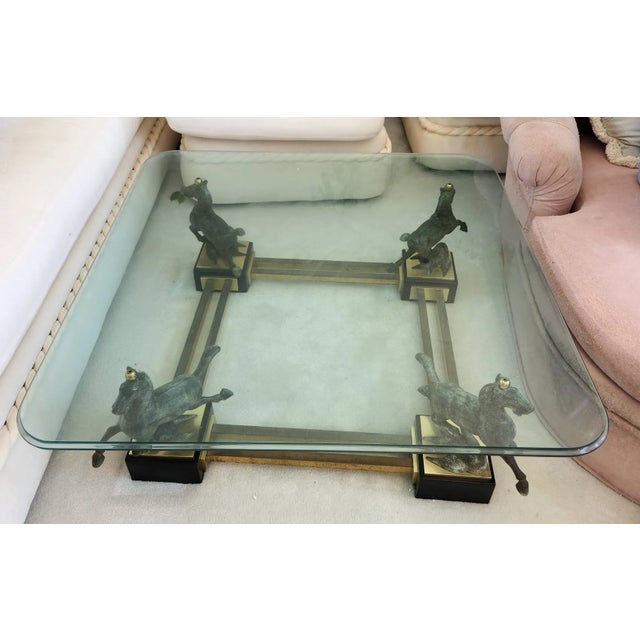 Gold Vintage Maison Charles Flying Horse of Gansu Glass Top Cocktail Table For Sale - Image 8 of 11