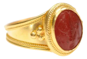 15th Century & Earlier 21k Gold Ring With Cornelian Intaglio