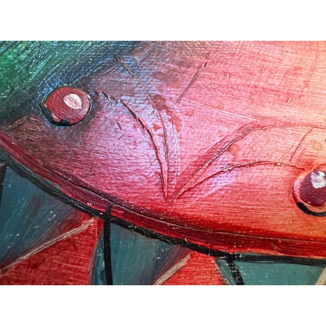 Late 20th Century Textured Signed Oil Painting Still Life, Folk Art Pottery Corn Adobe Scene Art For Sale In Jacksonville, FL - Image 6 of 13