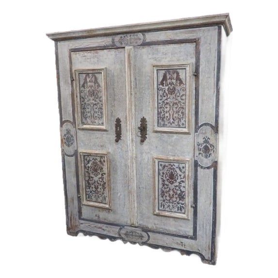 A Painted Two-Door Cabinet From Southern Germany, Circa 1700s, Height- 67 Inches For Sale