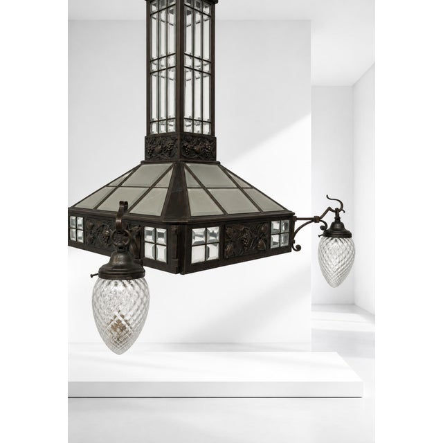 Large Italian Art Nouveau Chandelier in Wrought Iron, 1930 For Sale - Image 4 of 12