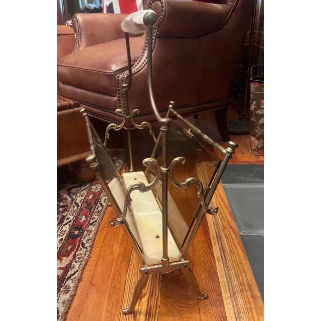 Maison Baguès 1960s Mid-Century Modern Brass, Smoked Glass & Onyx Magazine Rack in the Manner of Maison Bagues. For Sale - Image 4 of 10