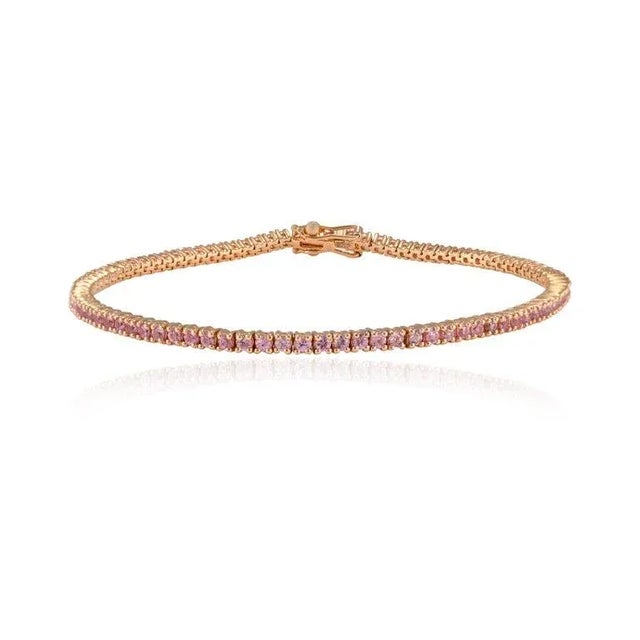 Metal Classic Tennis 2.34 Carats Pink Sapphire 18k Rose Gold Bracelet by VRJewels For Sale - Image 7 of 12