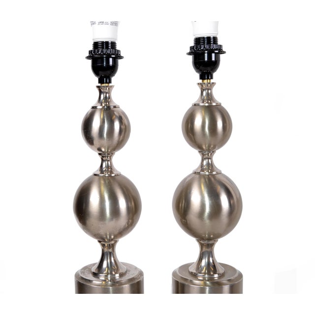 Maison Barbier Maison Barbier French Mid-Century Modern Two Spheres Table Lamps, 1970 - Pair For Sale - Image 4 of 10