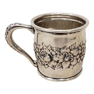 Late 19th Century Sterling Silver Christening Cup W/ Floral Pattern C.1895 For Sale