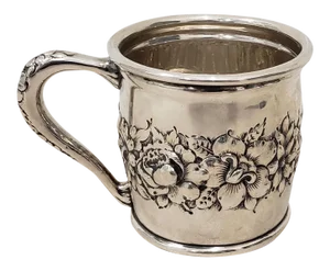 Late 19th Century Sterling Silver Christening Cup W/ Floral Pattern C.1895